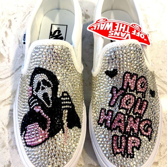 Blinged out Vans, Scream Ghost Face custom Vans slip ons, glass rhinestones  NEW - Picture 2 of 3
